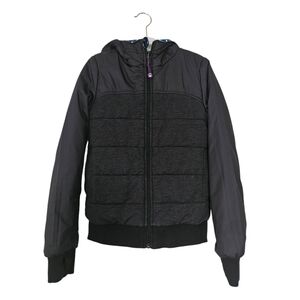 Ivivva Reversible Black Purple Blue Down Puffer Jacket size 10 flaw